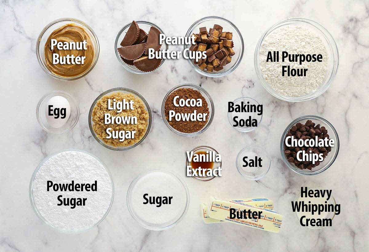 Ingredients for Reese's peanut butter cookie cake.