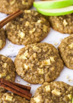 Close up of a few baked Apple Cinnamon Oatmeal Cookies.