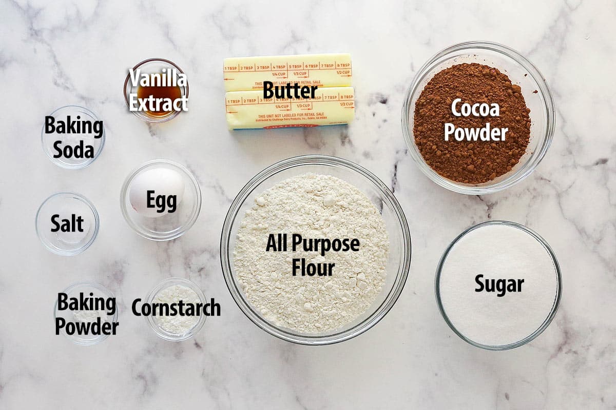 Ingredients needed to make chocolate cutout cookies