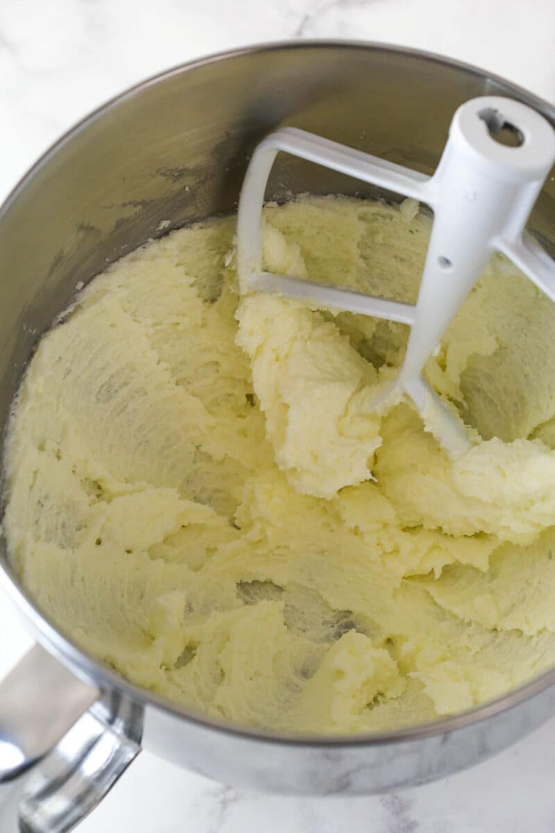 Creamed butter in a mixing bowl