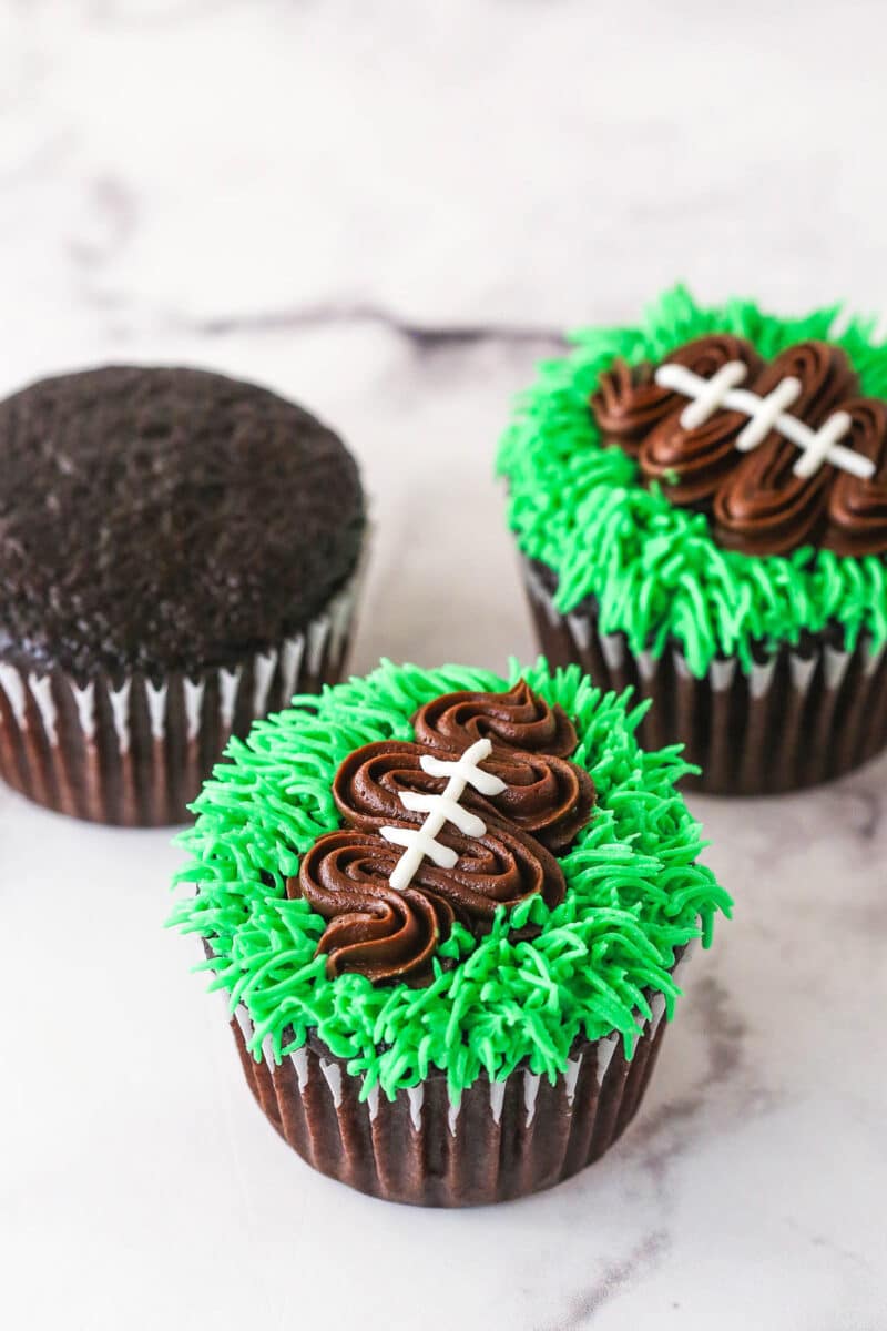 decorated football cupcake