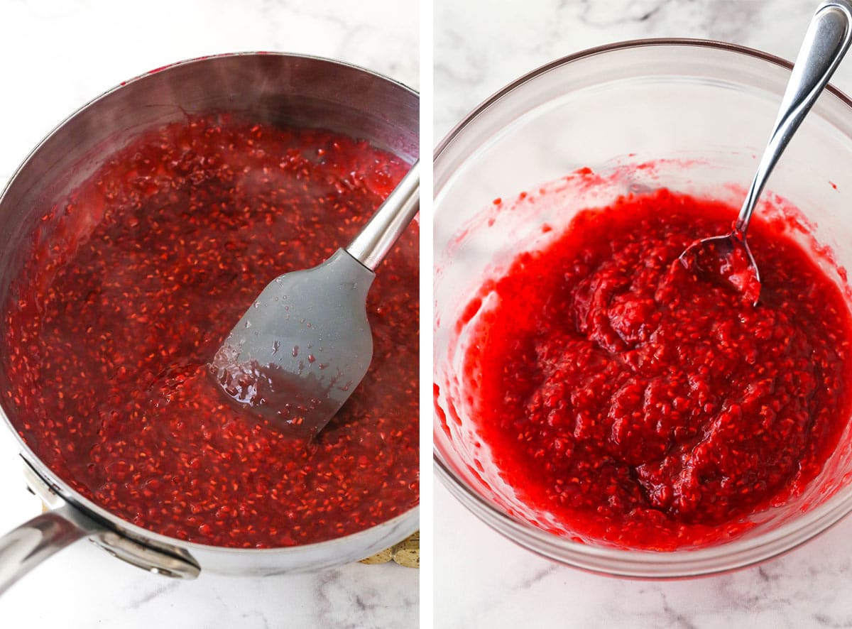 Two images of raspberry sauce