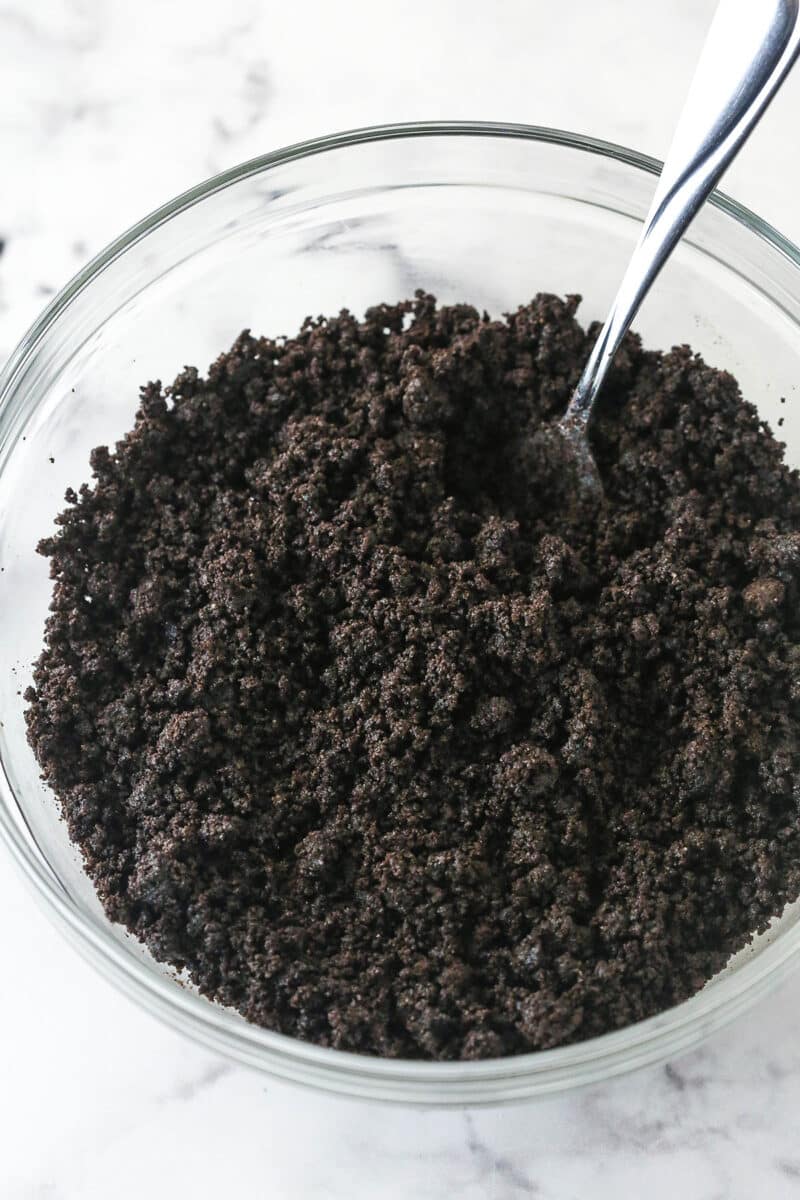 Oreo crumbs in a bowl