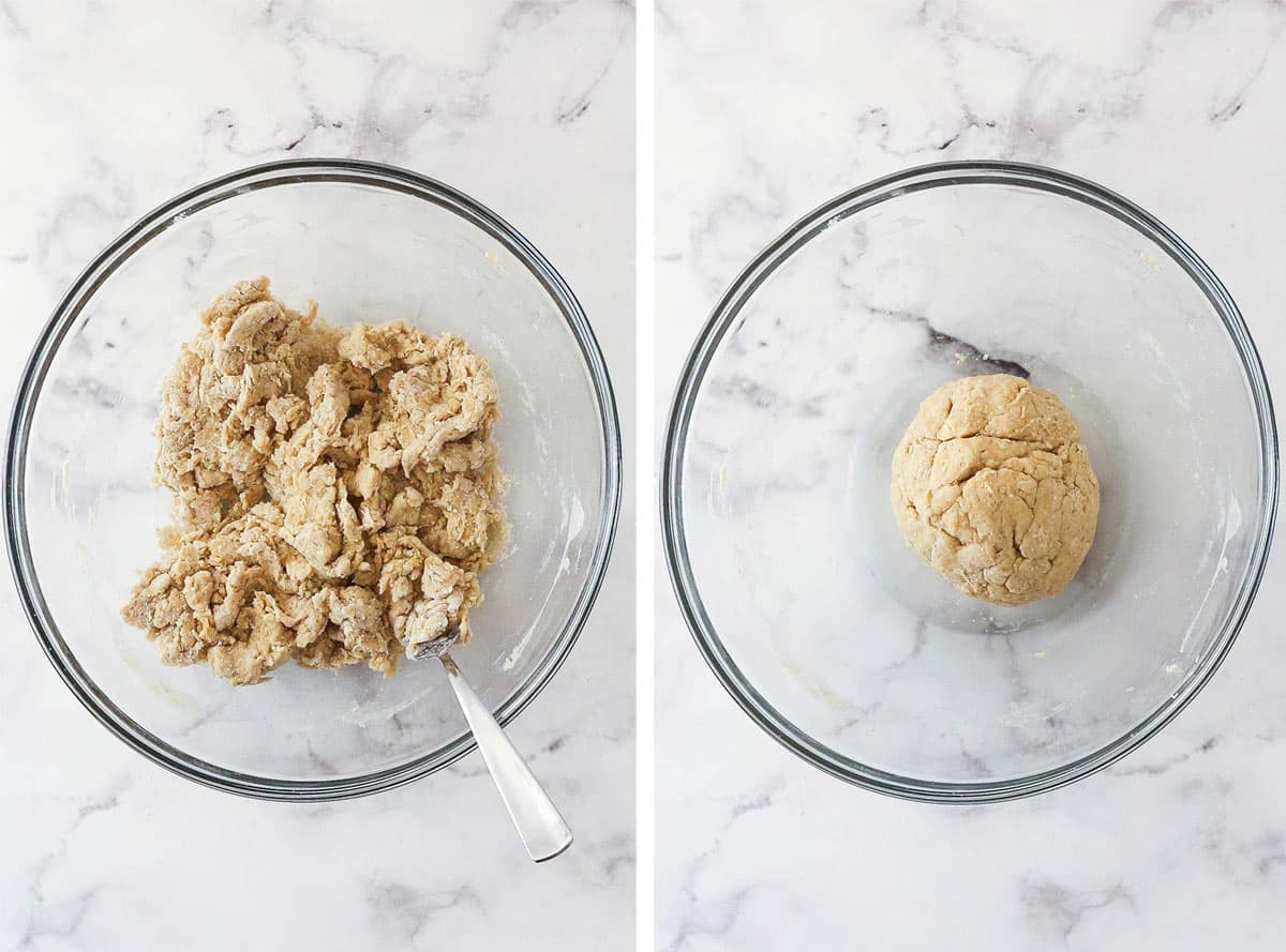 Two photos showing dough in a bowl