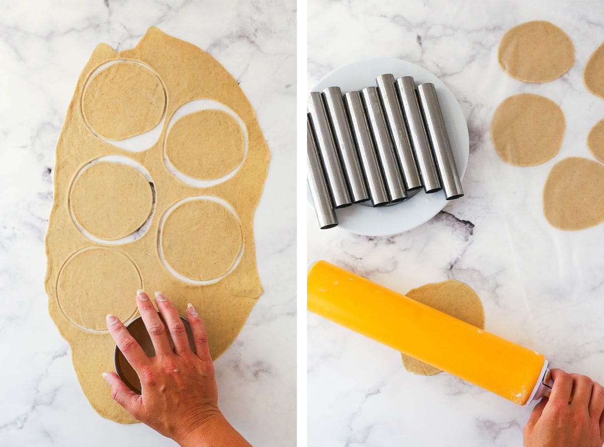 Cutting circles of dough with a round cutter