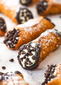 Close up of two homemade cannoli