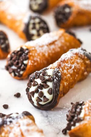 Close up of two homemade cannoli