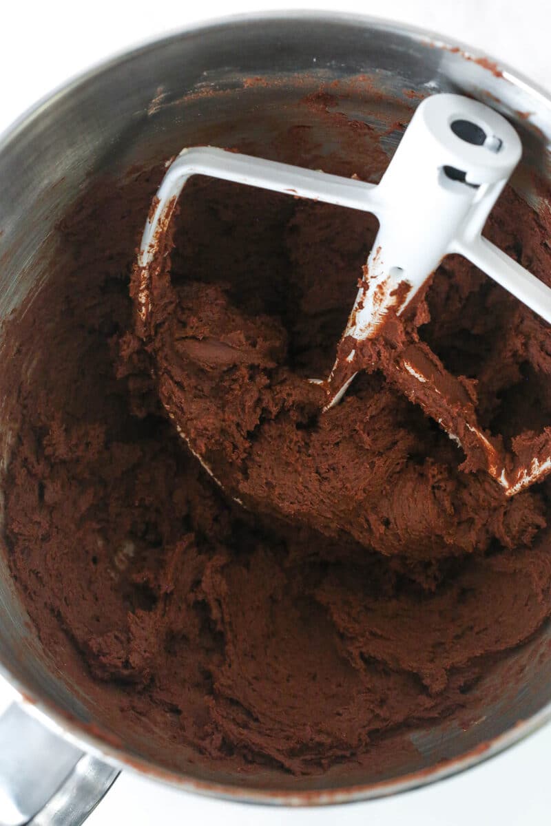 Cookie cake batter with cocoa powder mixed into it.