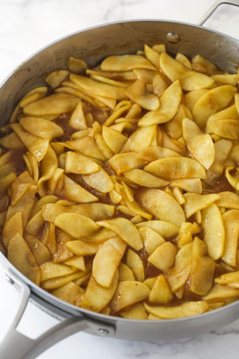 Cooked apples in a pan