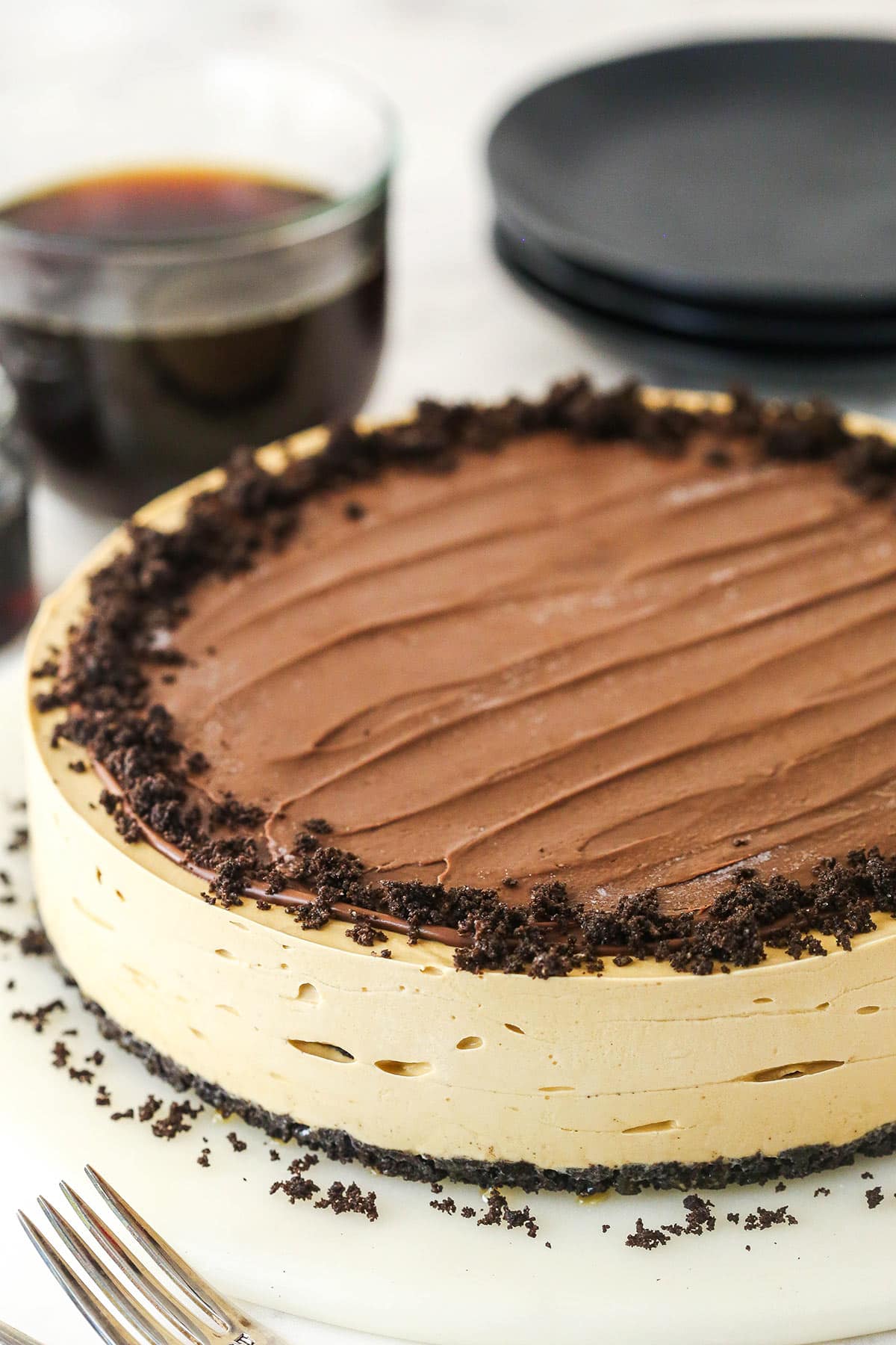 A fully decorated Kahlua Ice Cream Pie.