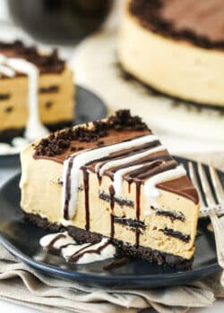 A slice of Kahlua Ice Cream Pie on a small black dessert plate.