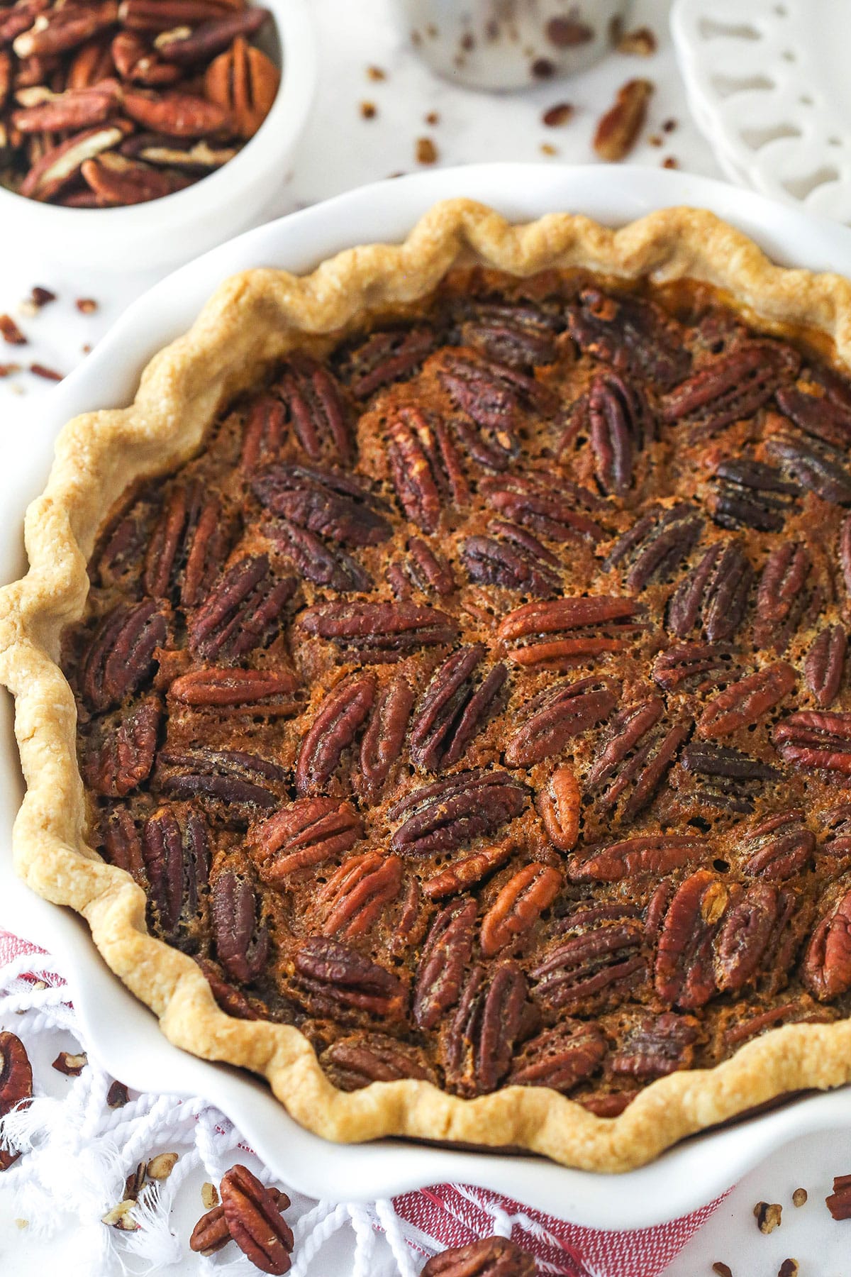 Overhead view of maple pecan pie