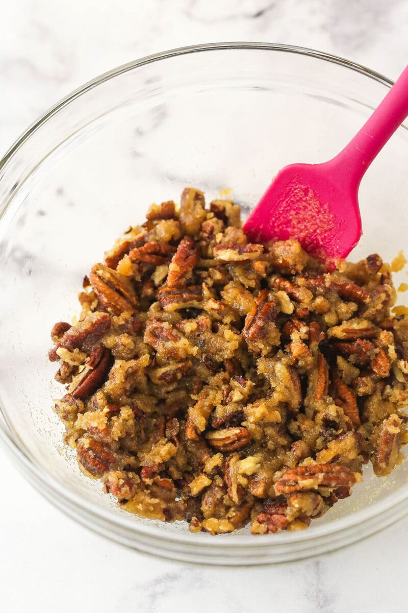 Combining the praline pecan ingredients