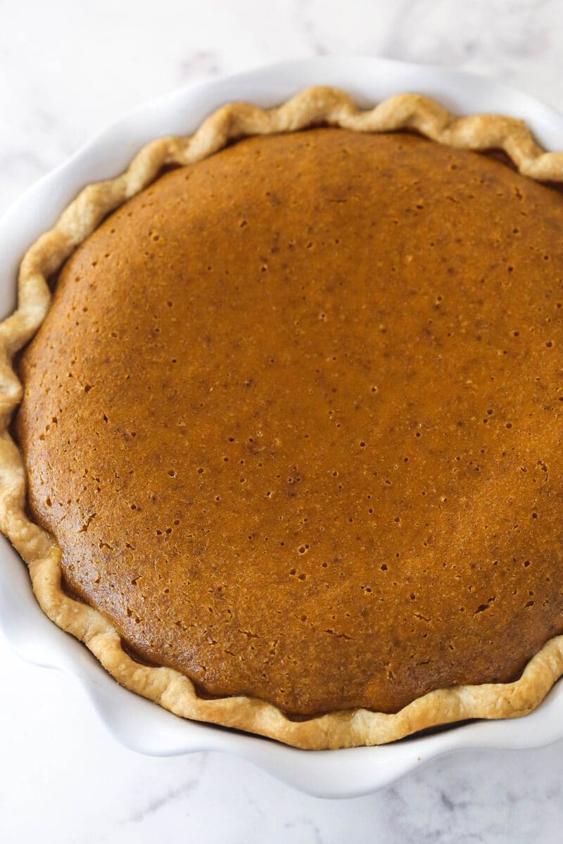 A baked pumpkin pie