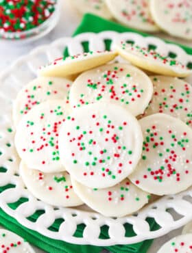 A plate of iced Cakey Christmas Cookies.