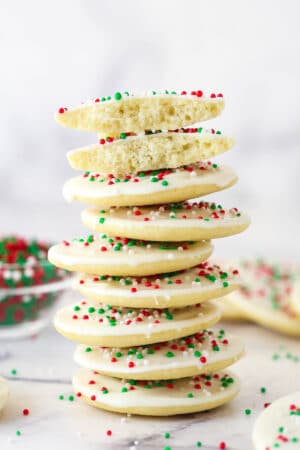 A stack of iced Cakey Christmas Cookies.