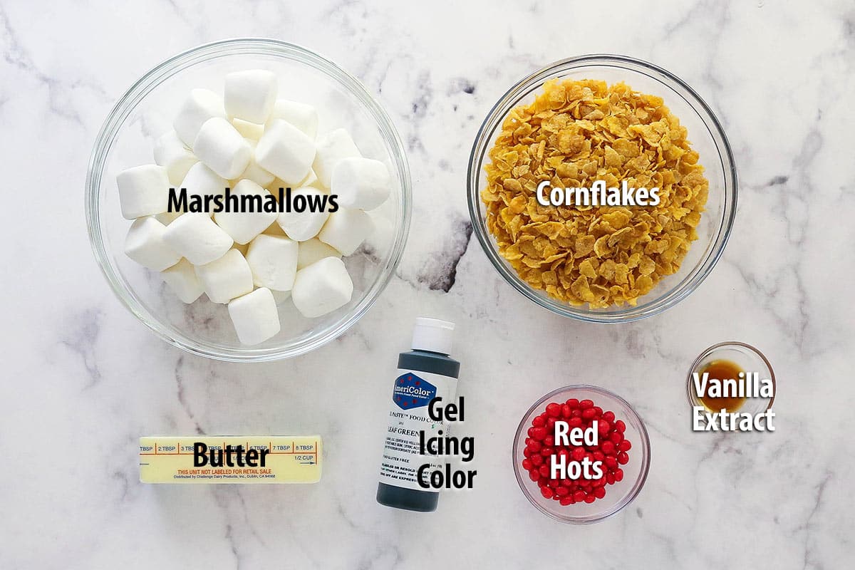 Overhead view of ingredients needed to make wreath cookies