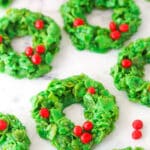 Christmas cornflake wreath cookies on a white background