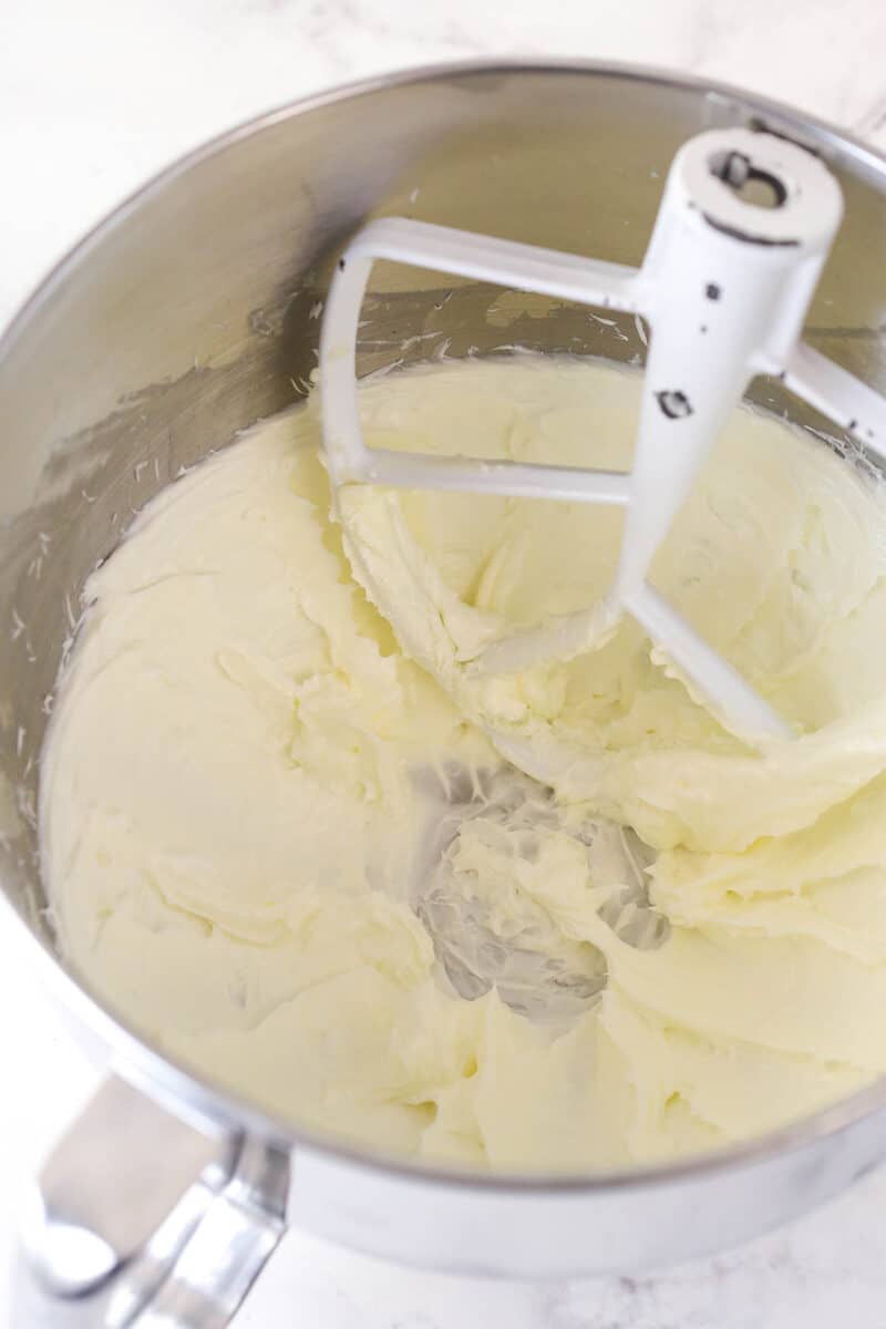 Creamed butter and sugar in a mixing bowl