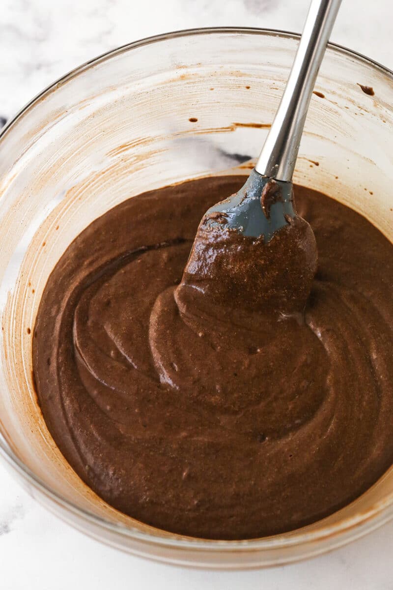 combined cake roll batter in glass bowl