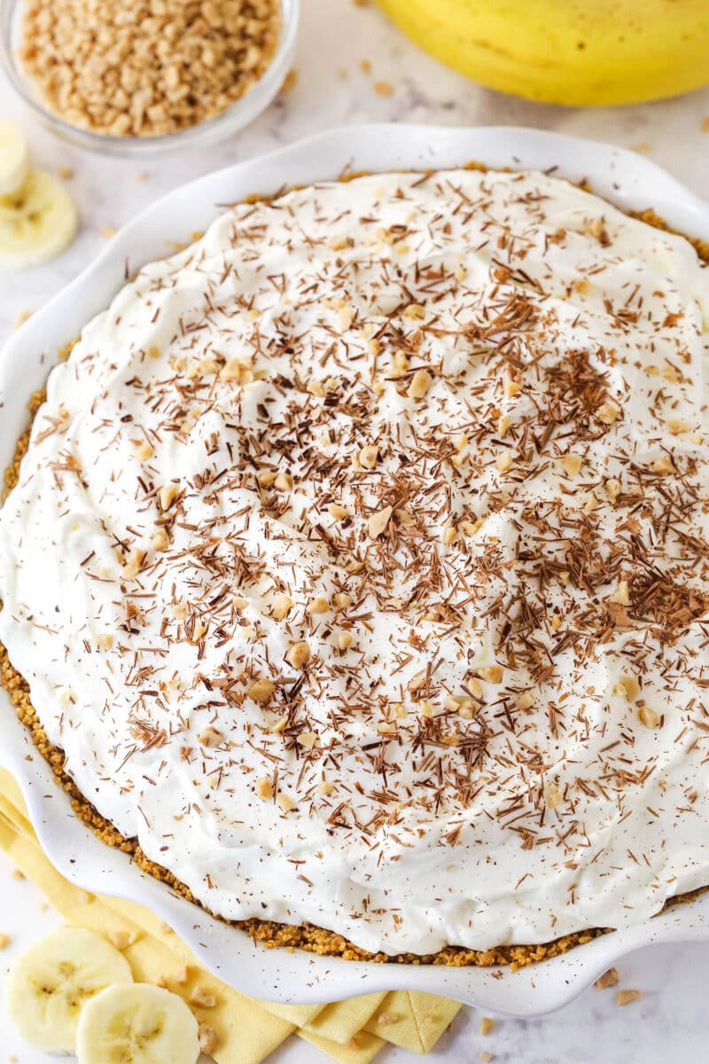 Overhead view of a banoffee pie