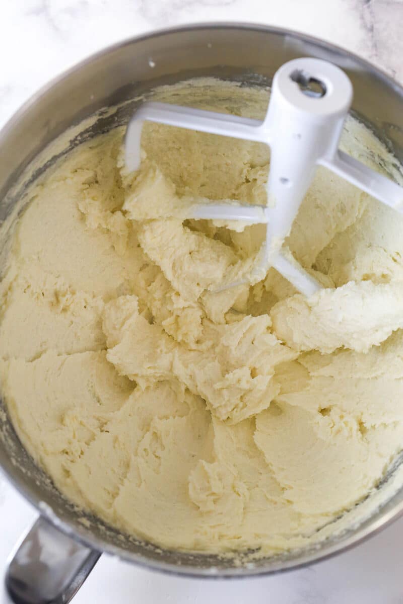 Creamed butter and sugar in a mixing bowl