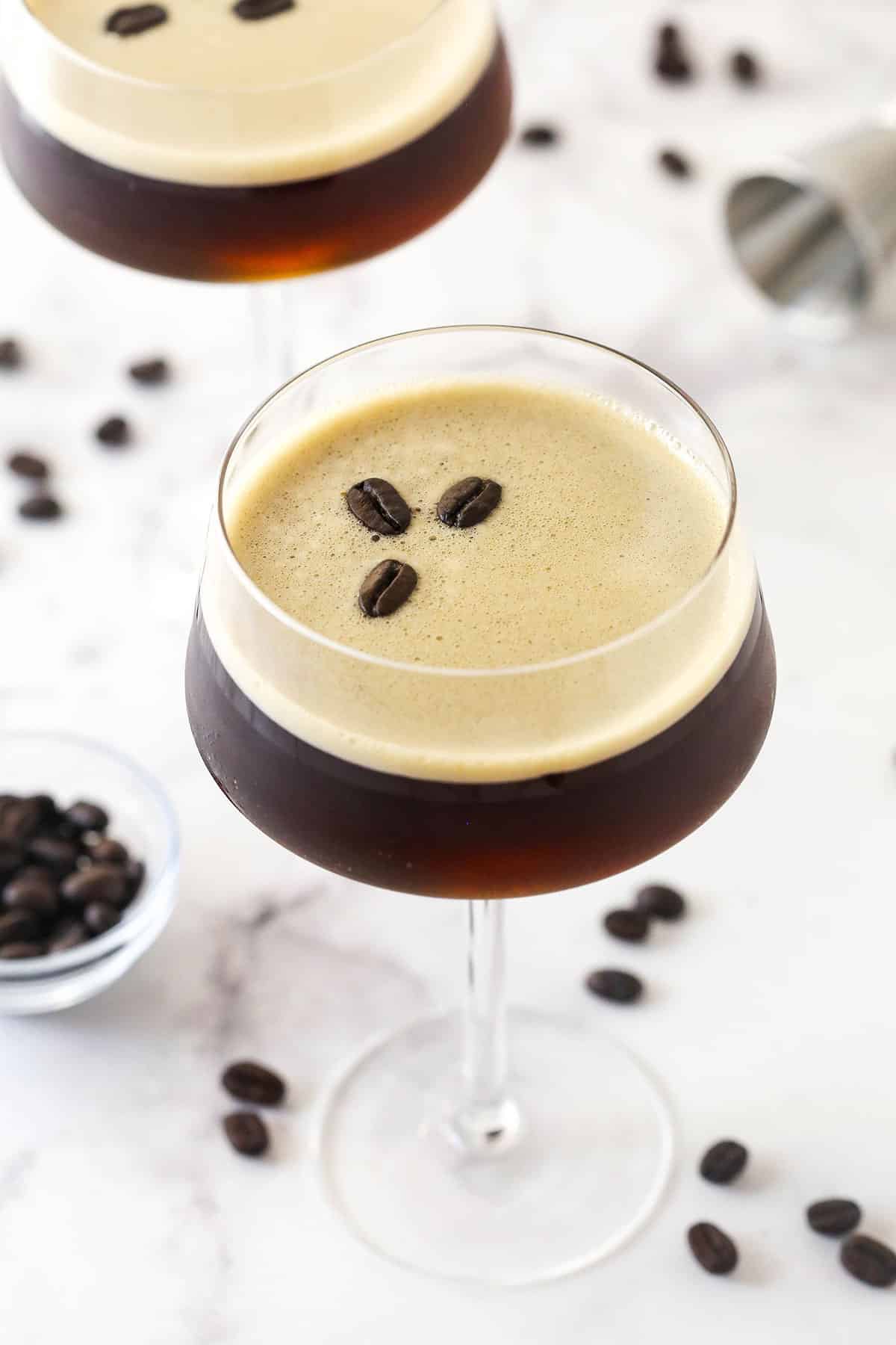 Overhead view of an espresso martini