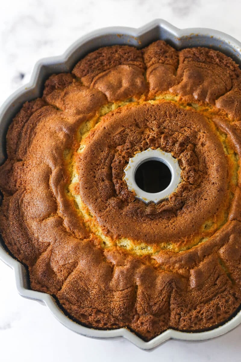 Vanilla bundt cake in the pan